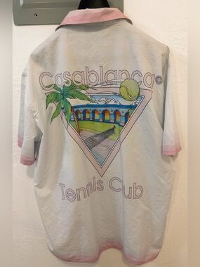 Casablanca Tennis Club Graphic Button-Up Shirt Pastel Pink White